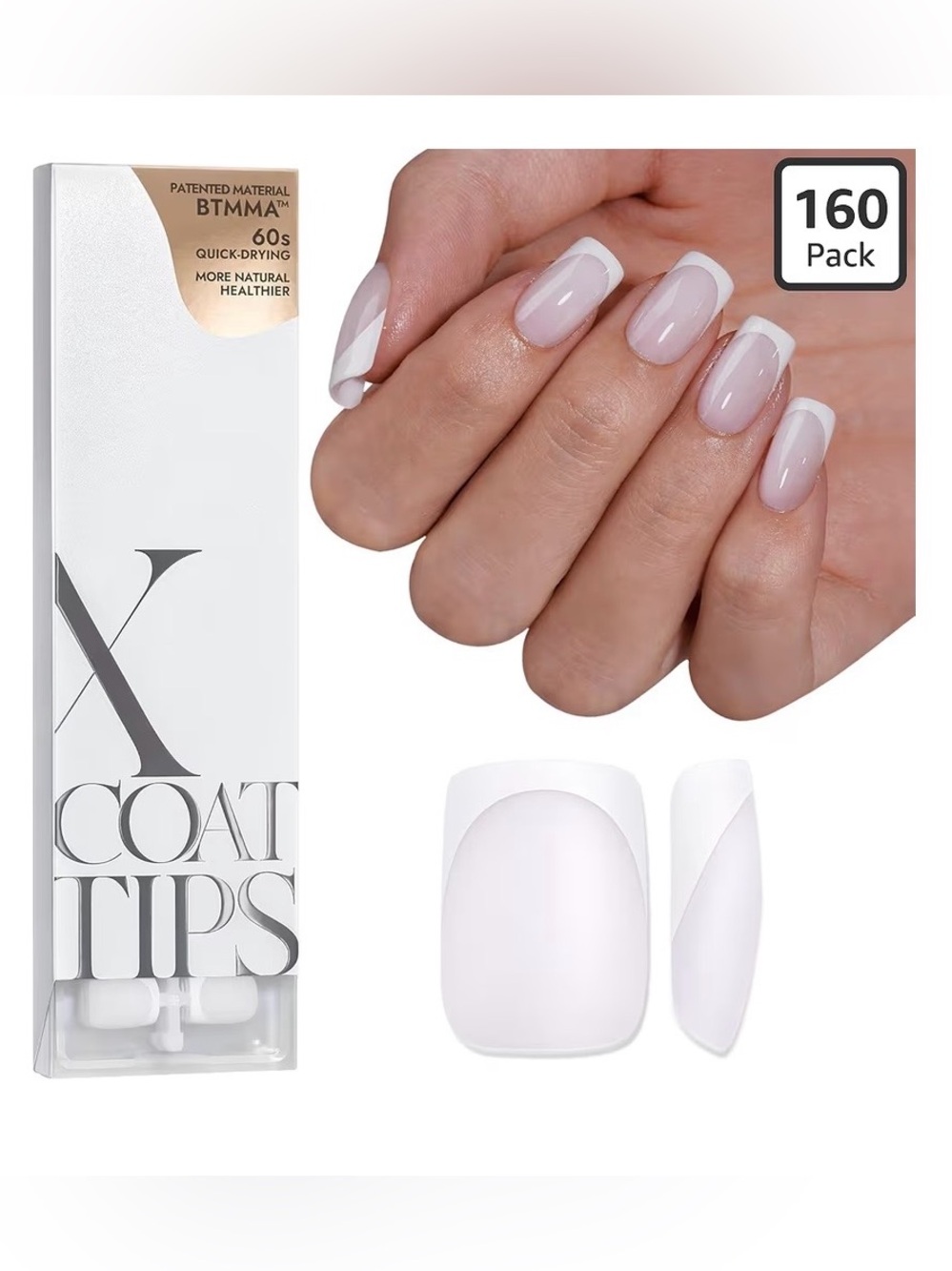 BTARTBOXNAILS XCOATTIPS French Tip Press-On Nails in Milky White